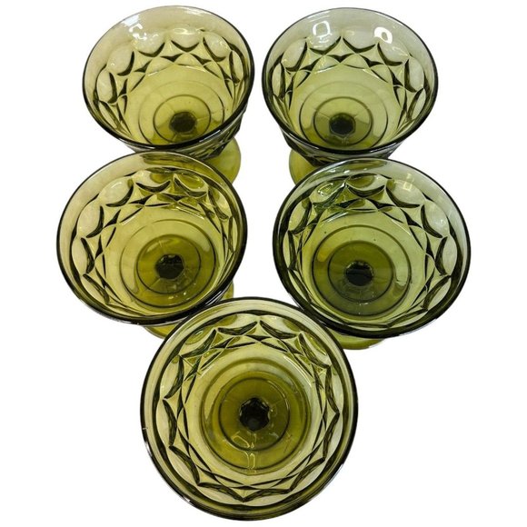5 Indiana Carnival Glass Compote Kings Crown Thumbprint Sherbet Avocado Green - Picture 5 of 6